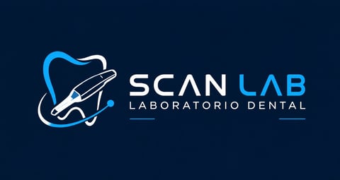 Scan Lab Laboratorio Dental logo featuring a tooth and scanner icon with company name on dark blue background